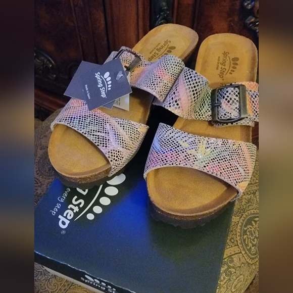‼️SOLD‼️🌟NIB🌟 Spring Step Barnabas Leather Slide, Beige Multi, Sz 6.5, EU 37 - Picture 9 of 13